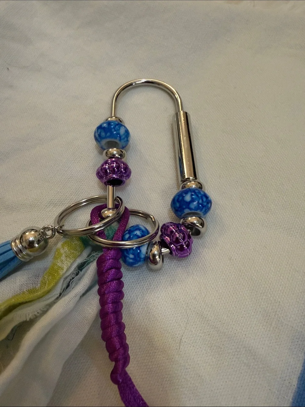 Stylish Tassel and Bead Keychain - Purple & Blue